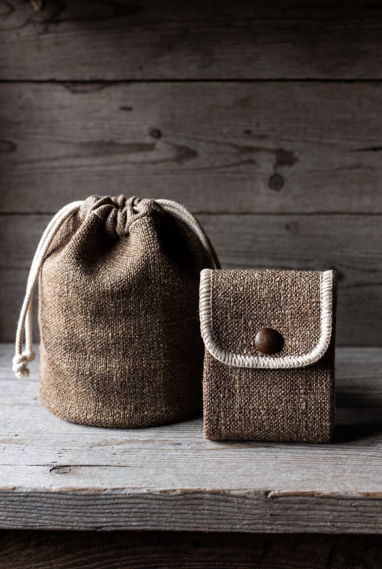 Gift fabric pouch tied with a satin ribbon